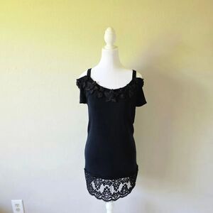 Cache Black Lace Floral Tunic Top